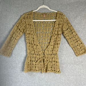 Gadzooks Beige Crochet Boho Cardigan Size Small